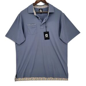FootJoy Mens Large Stretch Pique Golf Polo Floral Trim Performance Athletic NWT